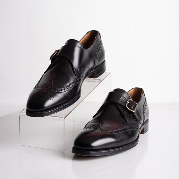 Brooks Brothers Peal Co Mens Leather Monk Strap Loafers Black US 8.5 D England - Picture 1 of 8